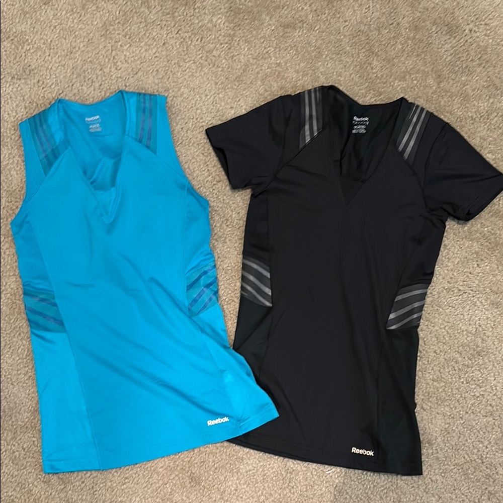 Reebok Women's Turquoise and Black Tank Top and Shirt bundle.